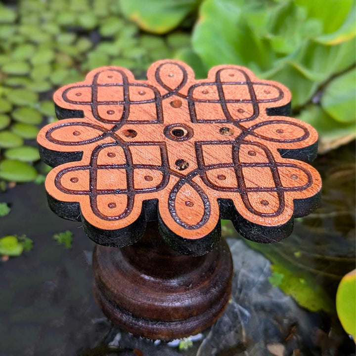 2 pc |  Engraved Square Loop Mahogany Wood Kolam Agarbatti Holder For Pooja Room