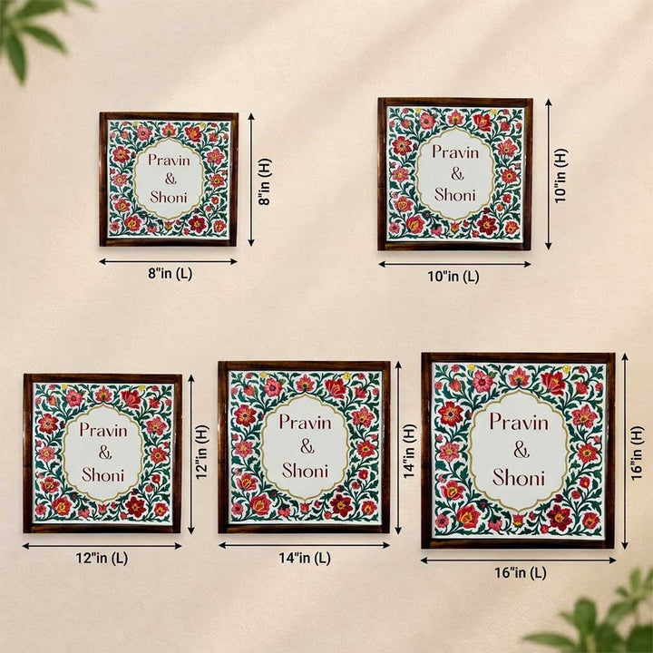 Karaikudi Tile Vintage Personalized Resin & Teak Wood Frame Name Plate For Home | Square