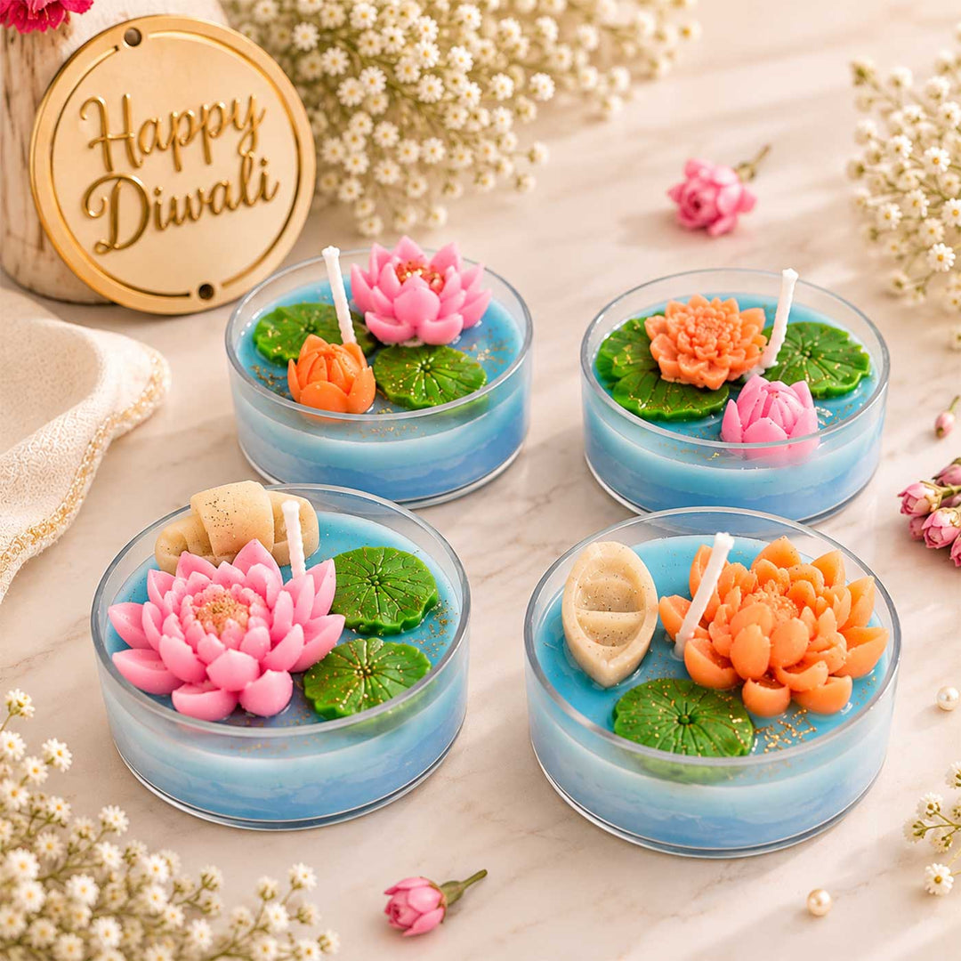4 pc | Handmade Lotus Pond Lavender Scented Soy Wax Jumbo Tealight Candle