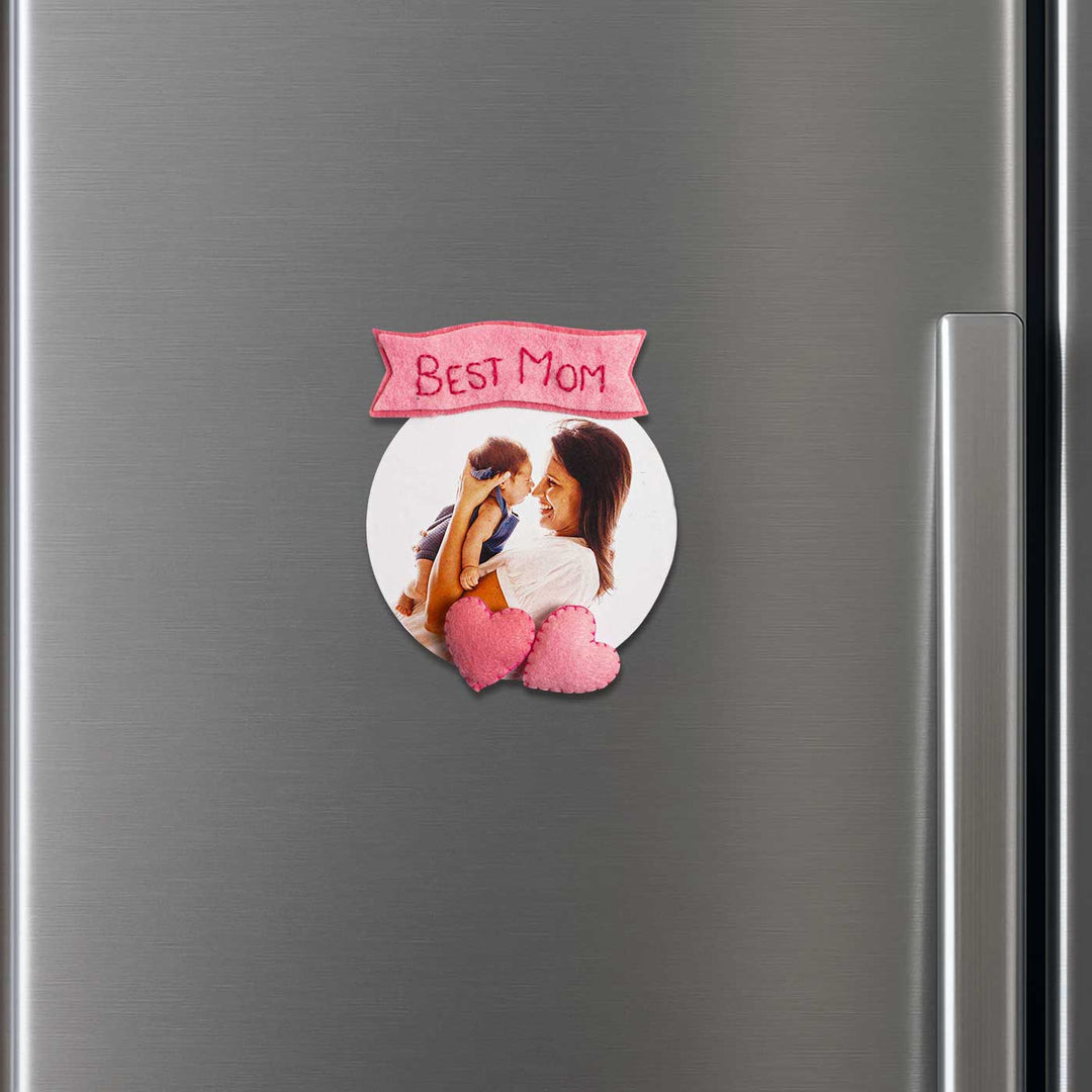 Photo Personalized Handmade Round Heart Theme Felt Fridge Magnet