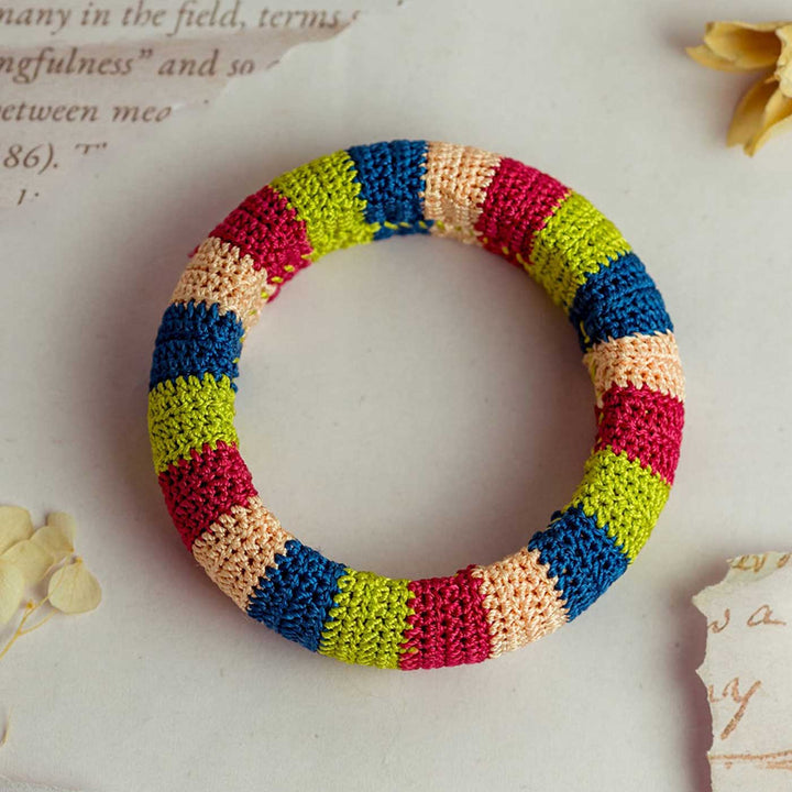Handmade Crochet Rangat Multicolor Striped Chunky Bangle