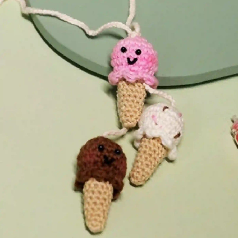 Handmade Crochet Triple Scoop Kids Lumba Rakhi For Girls With Roli Chawal - Close-up of ice cream cones