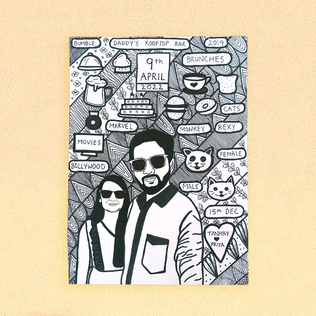 Photo Personalized Doodle Art Couples Black & White Decorative Plaque