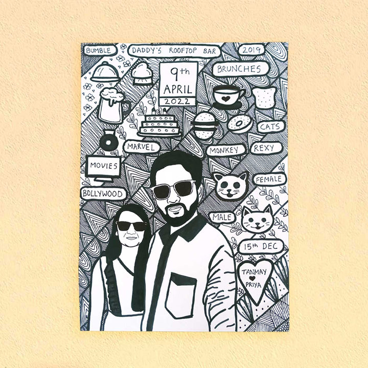 Photo Personalized Doodle Art Couples Black & White Decorative Plaque