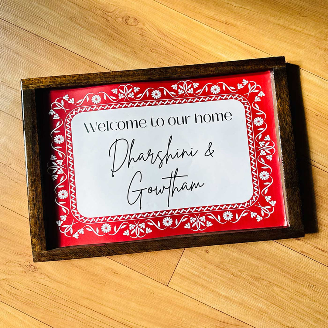 Red Floral Vintage Personalized Resin Wooden Frame Name Plate