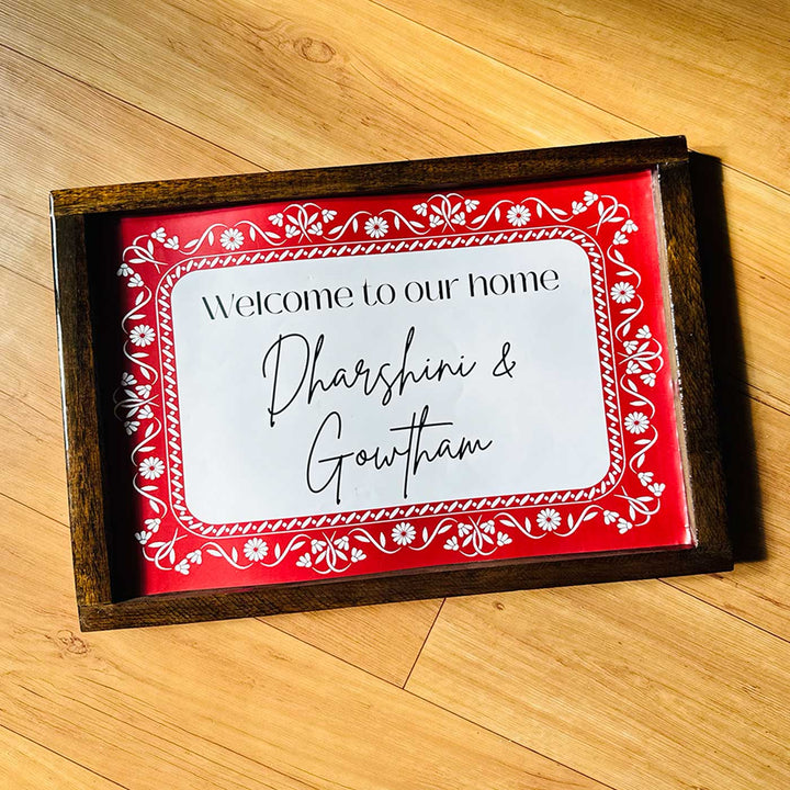 Red Floral Vintage Personalized Resin Wooden Frame Name Plate