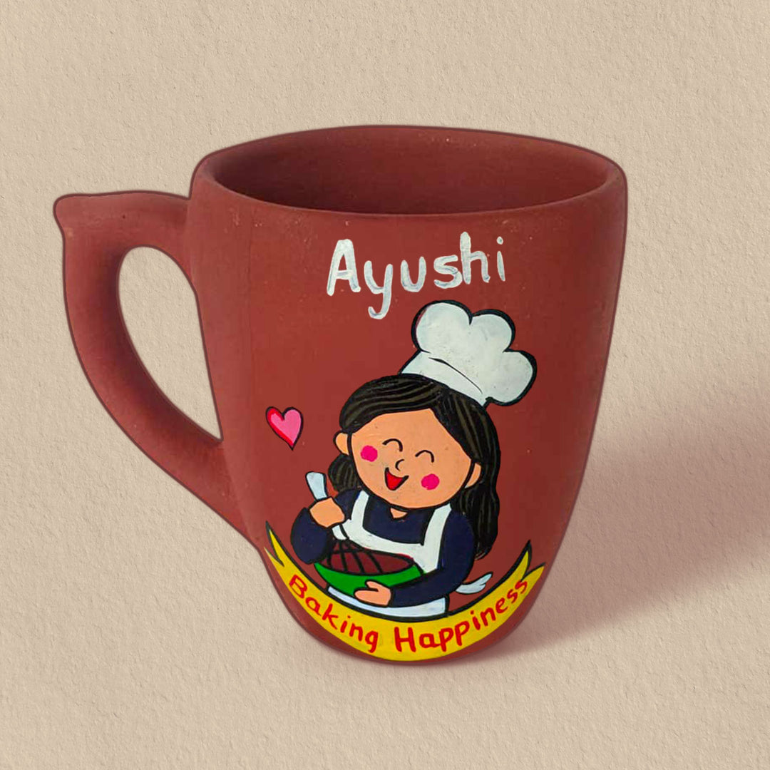 Handpainted Personalised 3D Terracotta Mug with Baker Avatar Illustrations