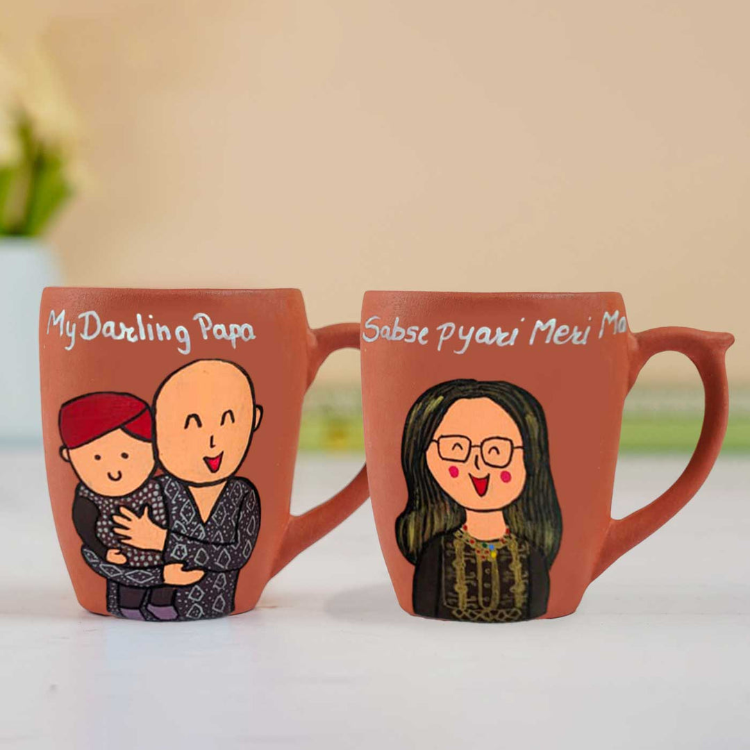 Handpainted Personalised 3D Terracotta Mug with Caricatures