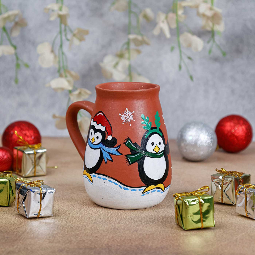 Handmade Penguin Terracotta Christmas Mug