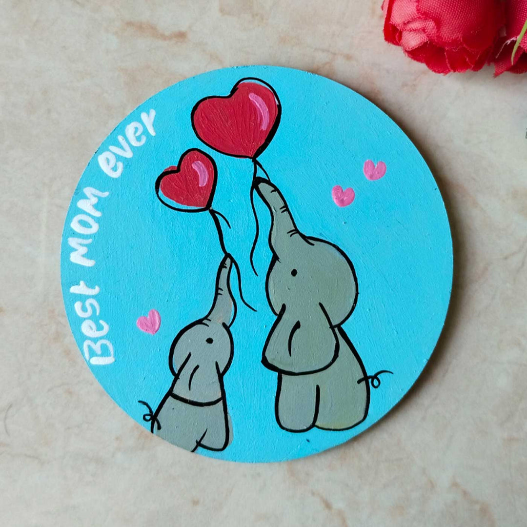 Personalized Round Elephants Theme MDF Wood Fridge Magnet For Mothers