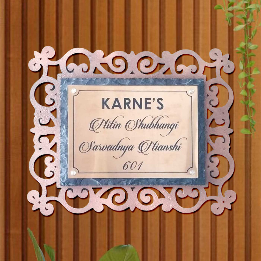 Personalized Weatherproof Rose Gold & Blue Copper Stainless Steel Name Plate