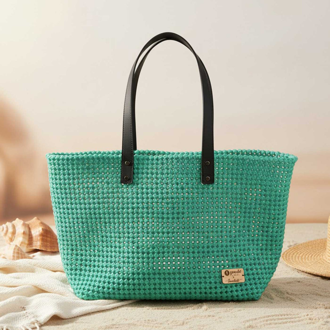Green Solid Mukhya Knot Handmade Koodai Beach Bag