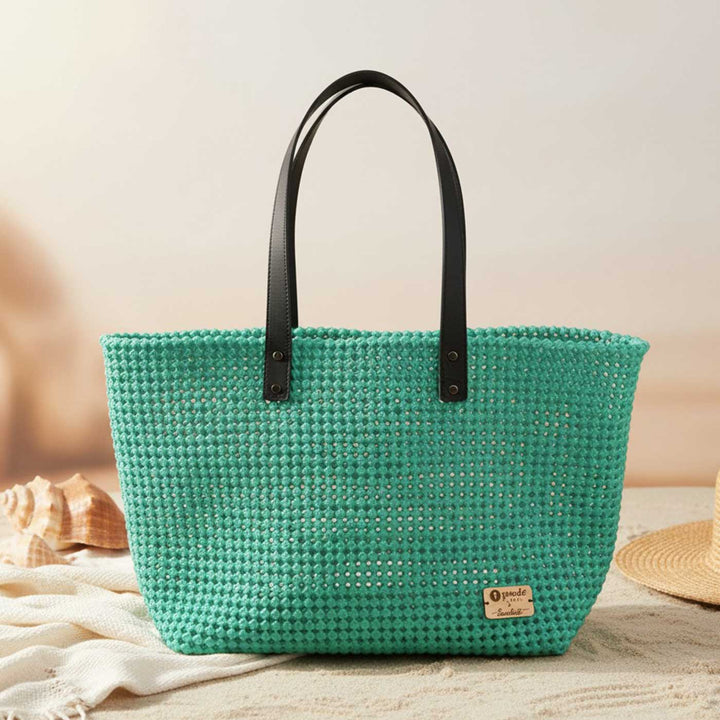 Green Solid Mukhya Knot Handmade Koodai Beach Bag