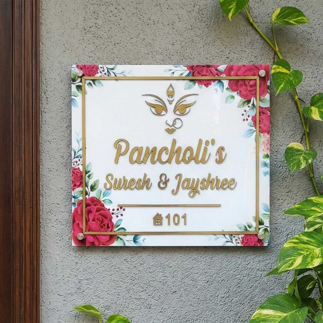 Rose Floral White Acrylic Square Personalised UV Print Name Plate