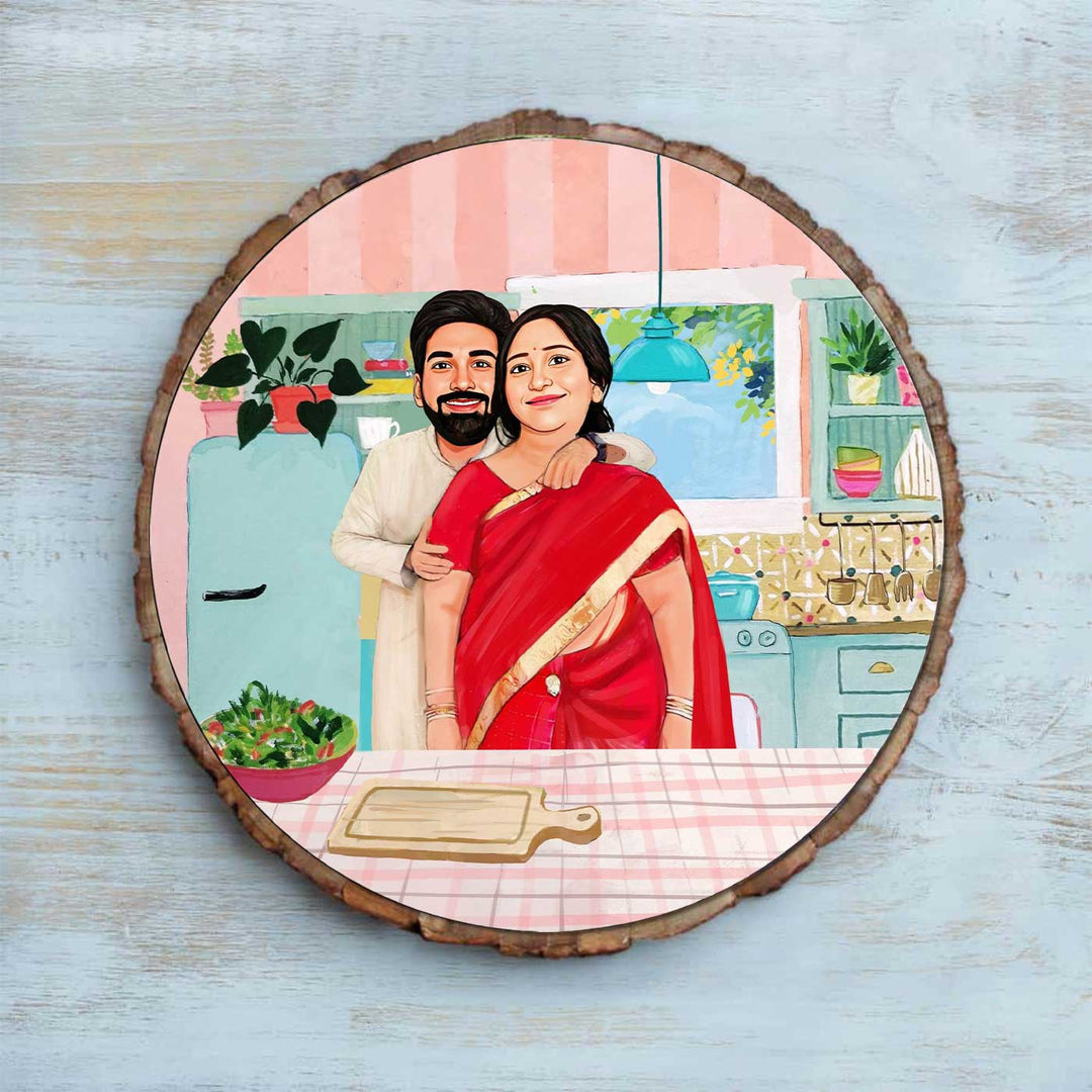 Photo Caricature Bark Nameplate With Stand Copy 3 - Personalized Portrait on Wood Slice
