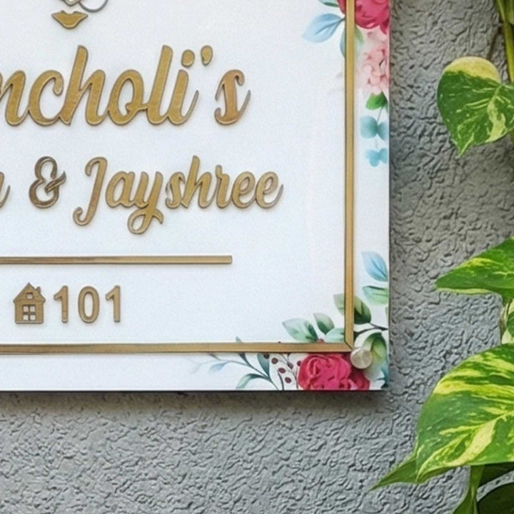 Rose Floral White Acrylic Square Personalised UV Print Name Plate
