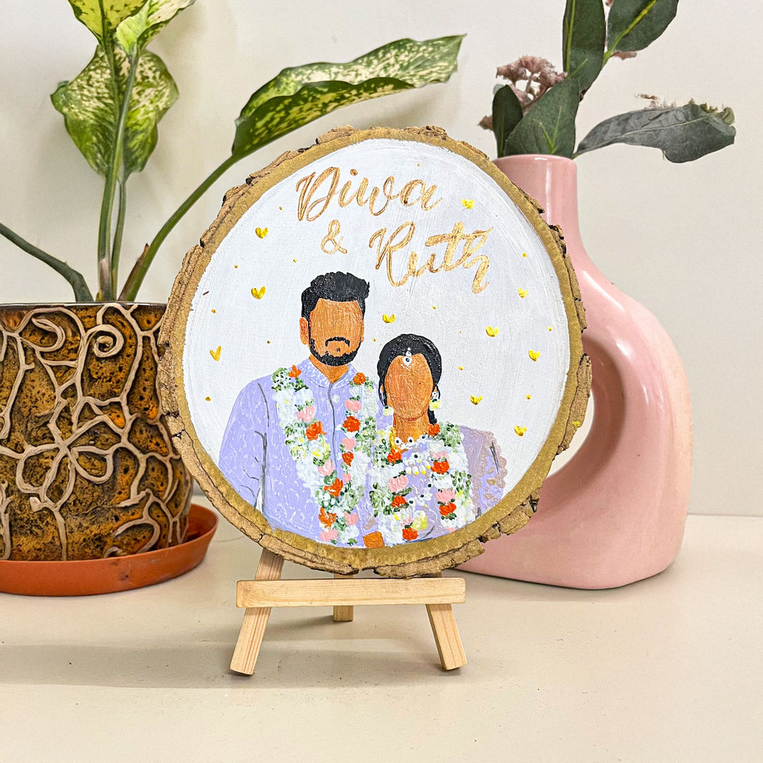 Photo Personalized Hand-Painted Golden Hearts Theme Wooden Decorative Plaque