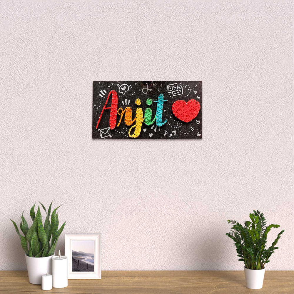 Personalized String Art Red Heart Colourful Mdf Wood Name Plate - Mounted on Wall Above Decor Items