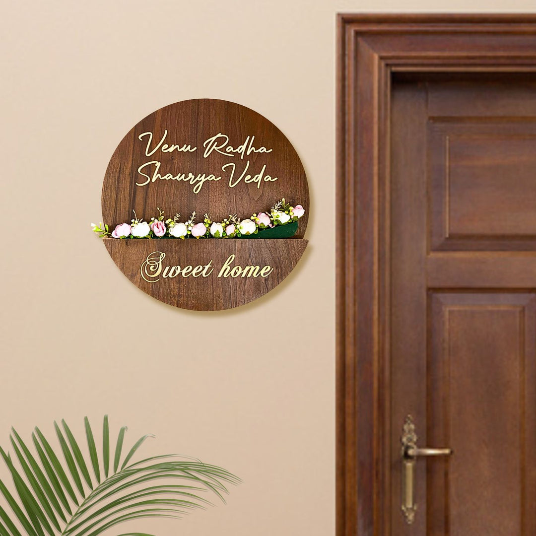 Personalised Wooden Flower Basket Nameplate Copy 1 - Mounted on Wall Near Door
