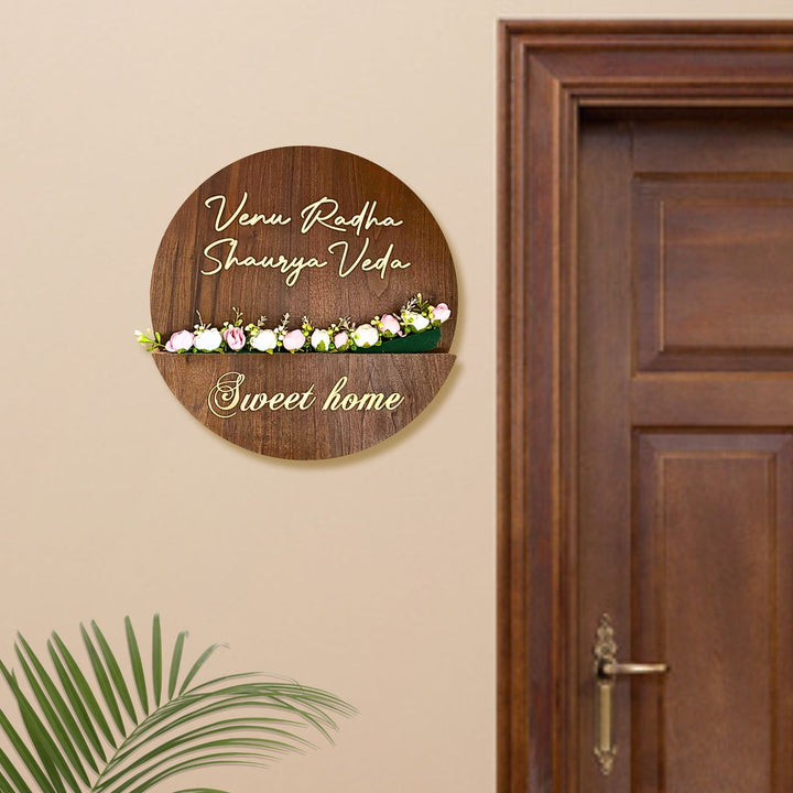 Personalised Wooden Flower Basket Nameplate Copy 1 - Mounted on Wall Near Door