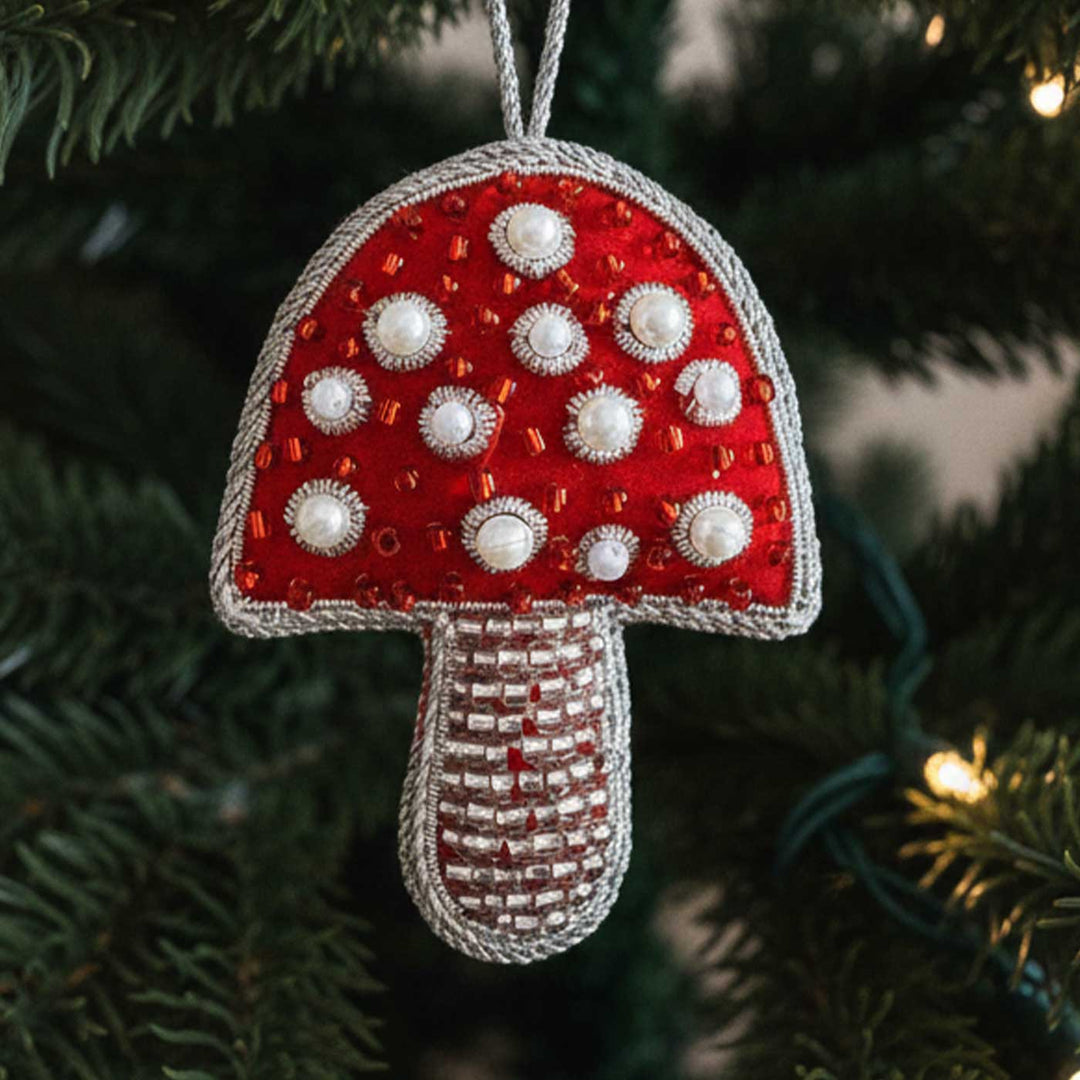 Red Mushroom Sequin Premium Zardozi Ornament