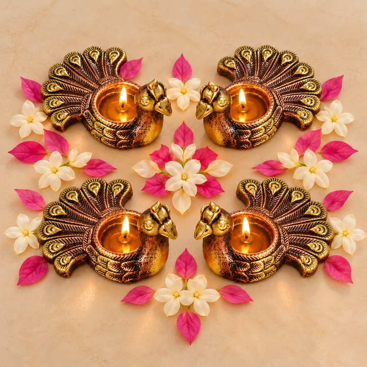 4 pc | Handmade Peacock Terracotta Tealight Holder