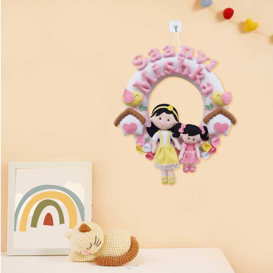 Personalized Handmade Birds Theme Felt Kids Name Plate For Sisters
