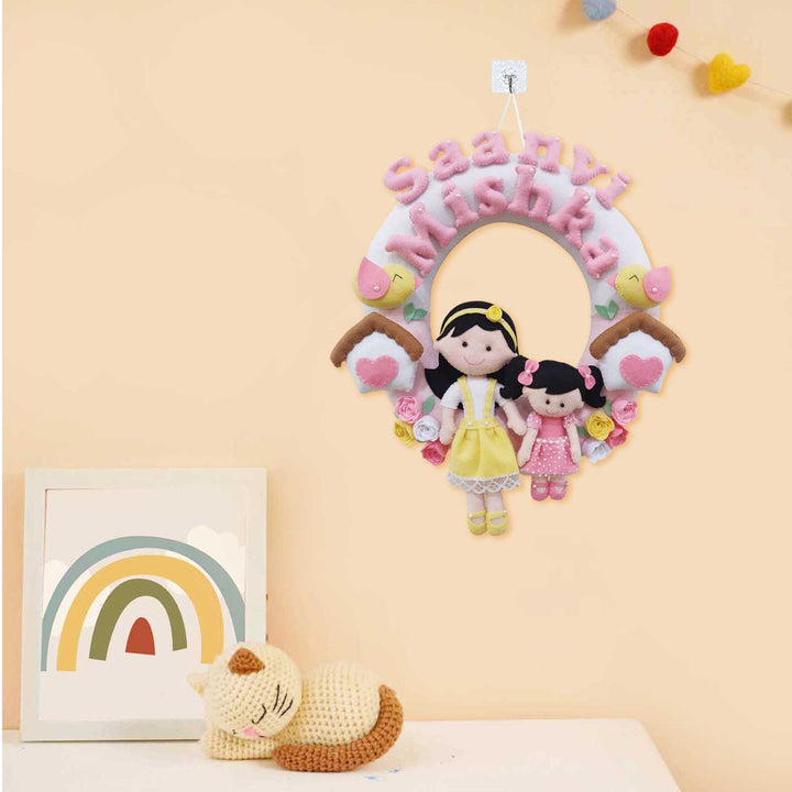 Personalized Handmade Birds Theme Felt Kids Name Plate For Sisters