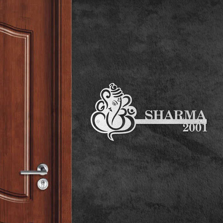 Personalized Ganesha Laser Cut Metal Name Plate - Mounted on Entryway Wall