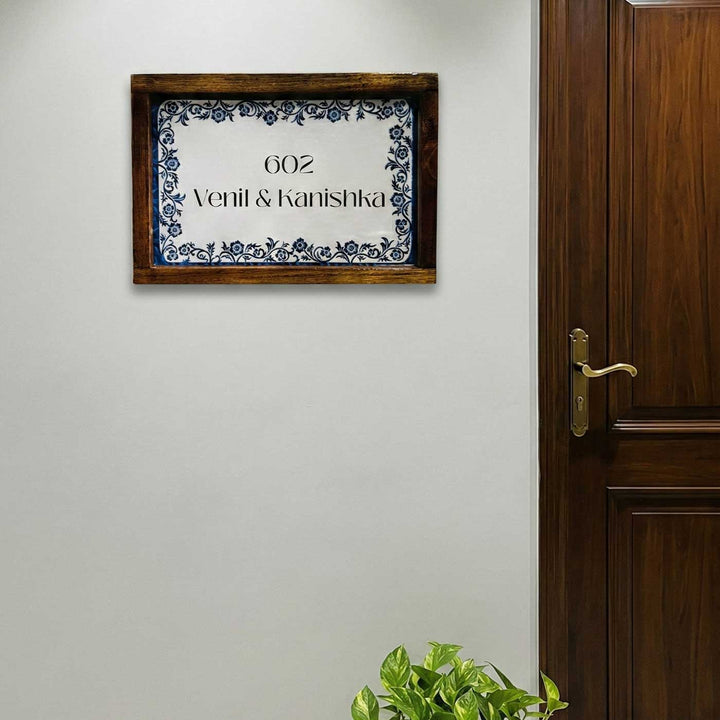 Azure Bloom Vintage Personalized Resin Wooden Frame Name Plate