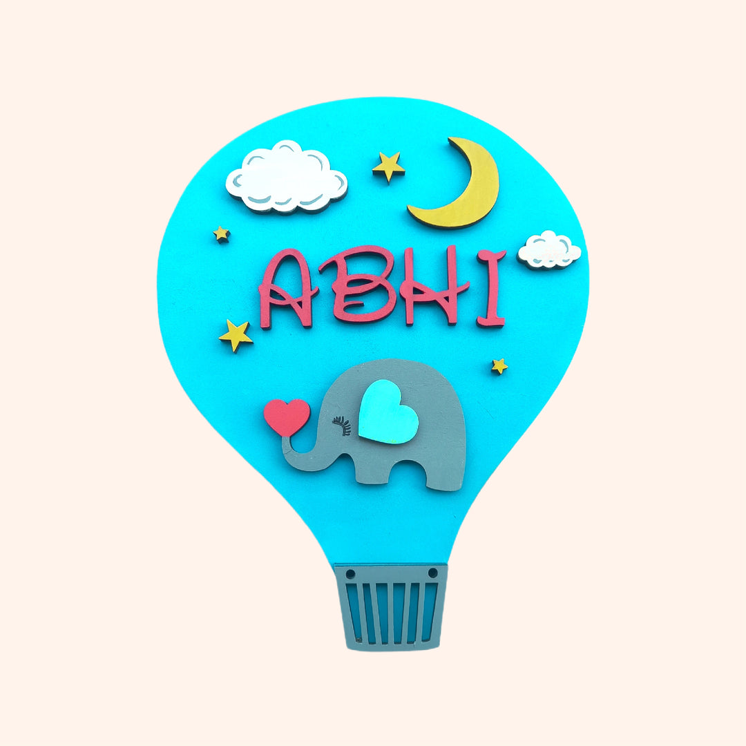 Lil Elephant Theme Kids Name Plate - Name Personalization Example Front View