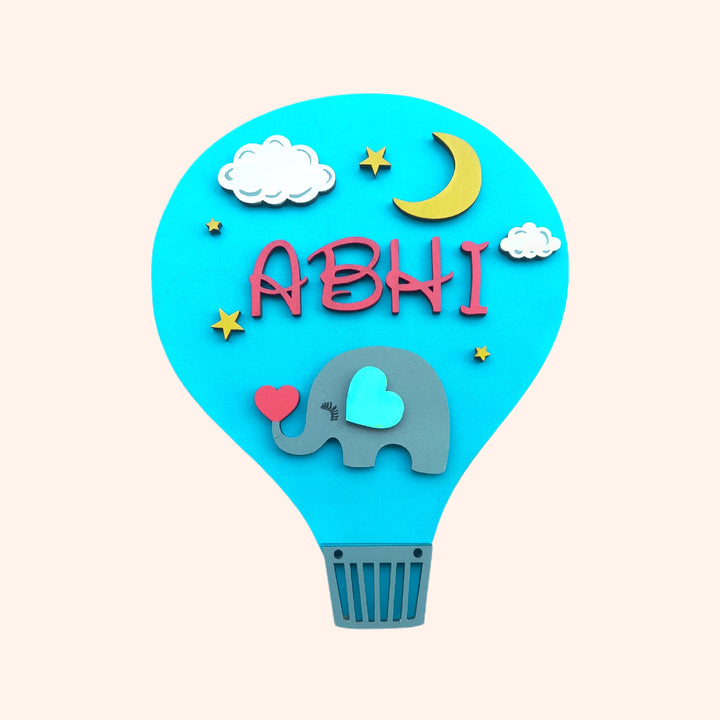 Lil Elephant Theme Kids Name Plate - Name Personalization Example Front View