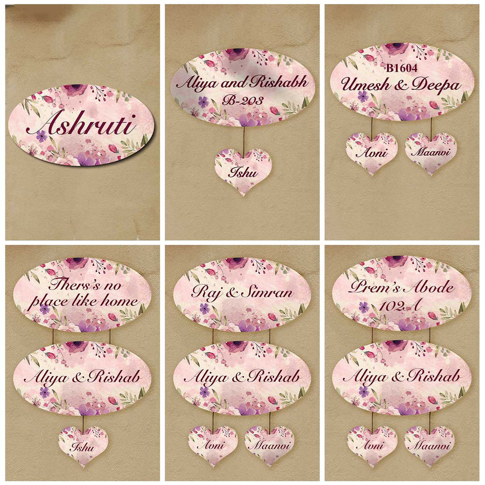 Printed Spring Floral Wooden Oval Nameplate - Multiple Personalized Name Plate Examples