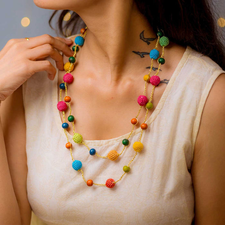 Handmade Crochet Multicolor Large Beads Mela Necklace