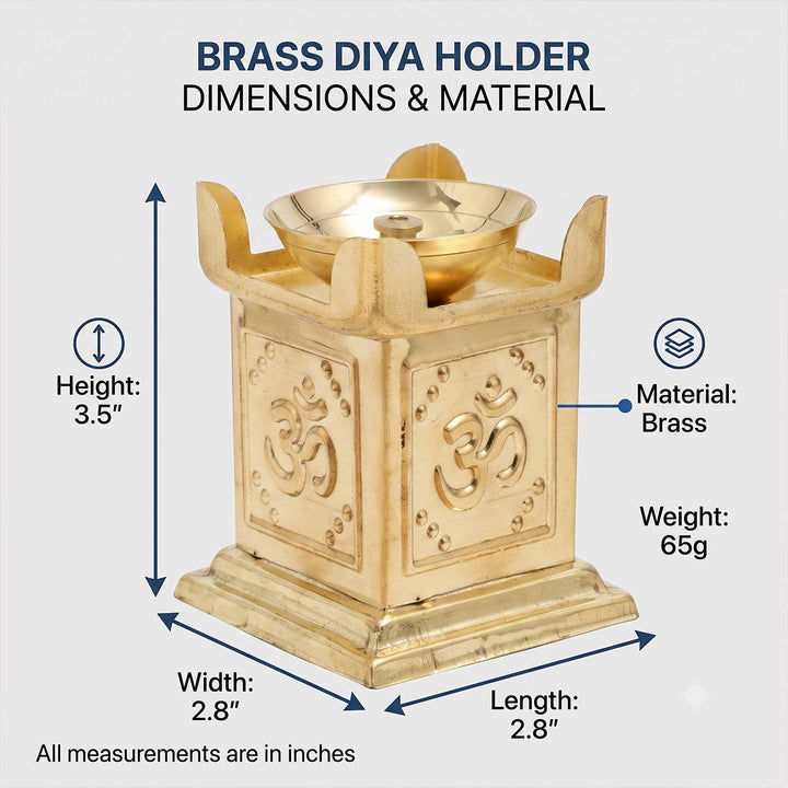 Om & Swastik Brass Tulsi Oil Lamp With Built-in Stand For Festive Decor