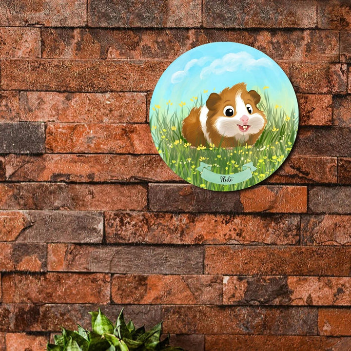 Photo Caricature Nameplate With Stand For Pets 2 - Mounted on Brick Wall