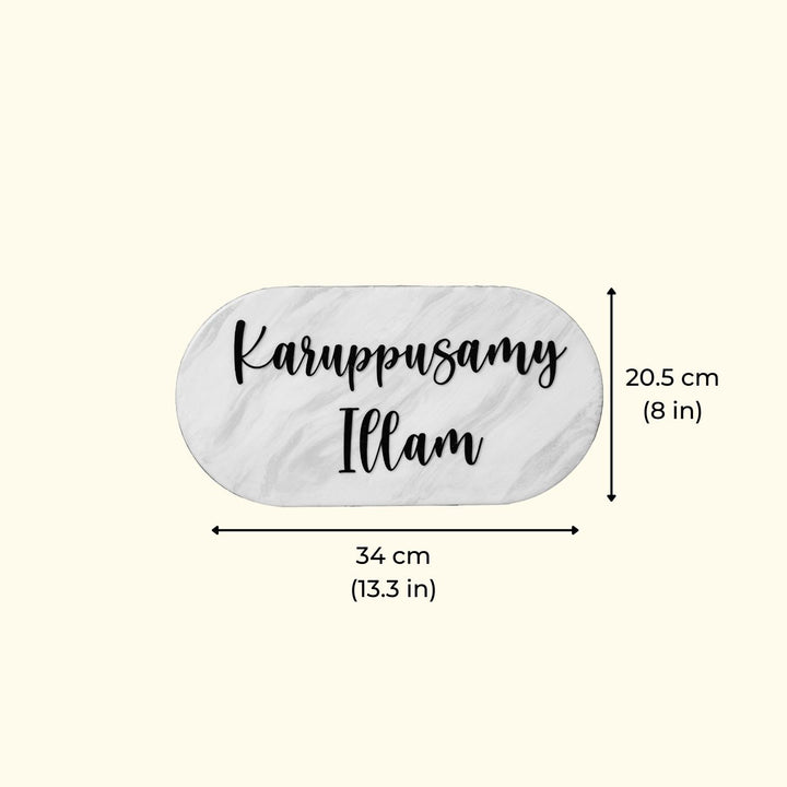 Handmade Resin Pink Black Oval Marbled Name Plate - Dimension Chart with Text Example