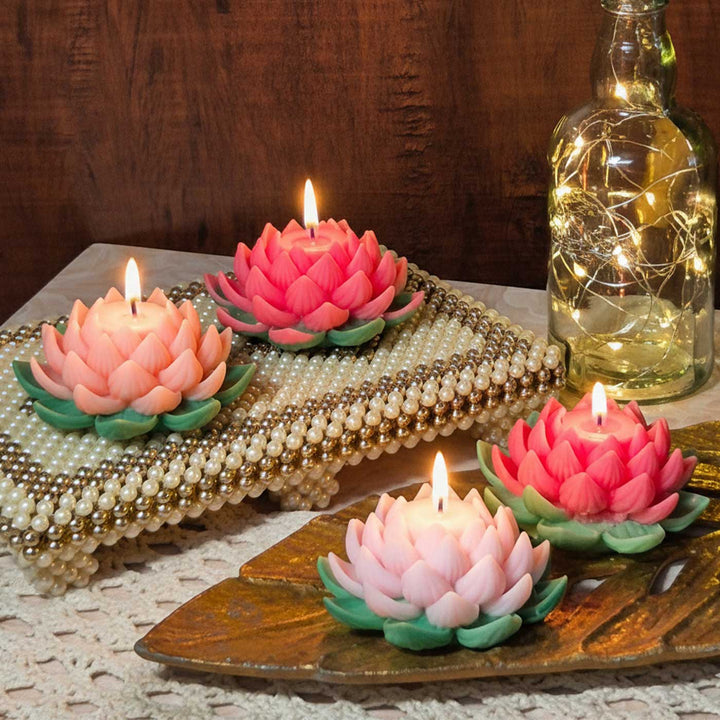 Handmade Kamal Phool Design Soy Wax Scented Candle