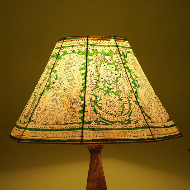 16 inch | Green Floral Peacock Hand Painted Tholu Bommalata Lamp Shade