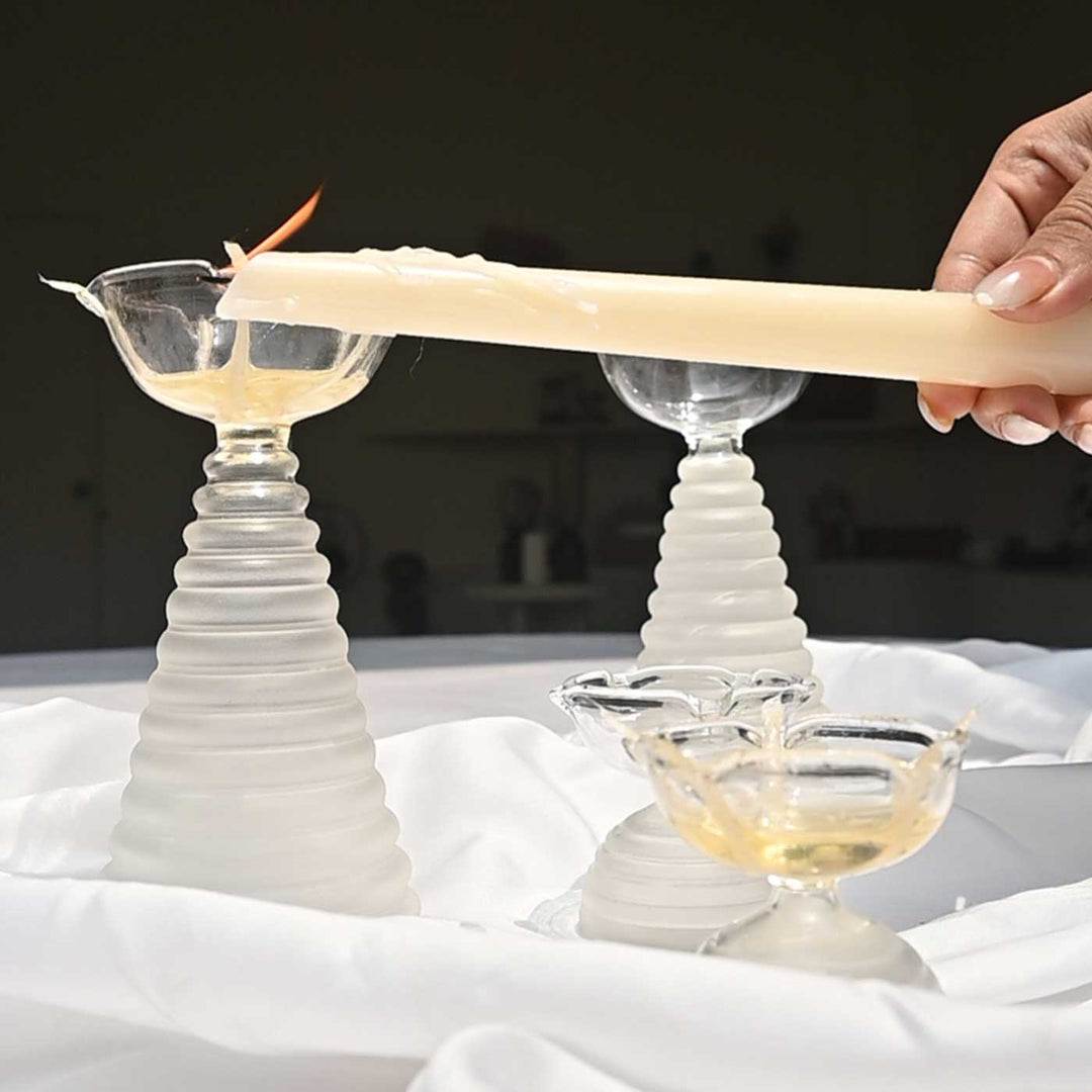 Handmade Clear Frosted Borosilicate Glass Oil Lamp / Diya | 5.9 inch