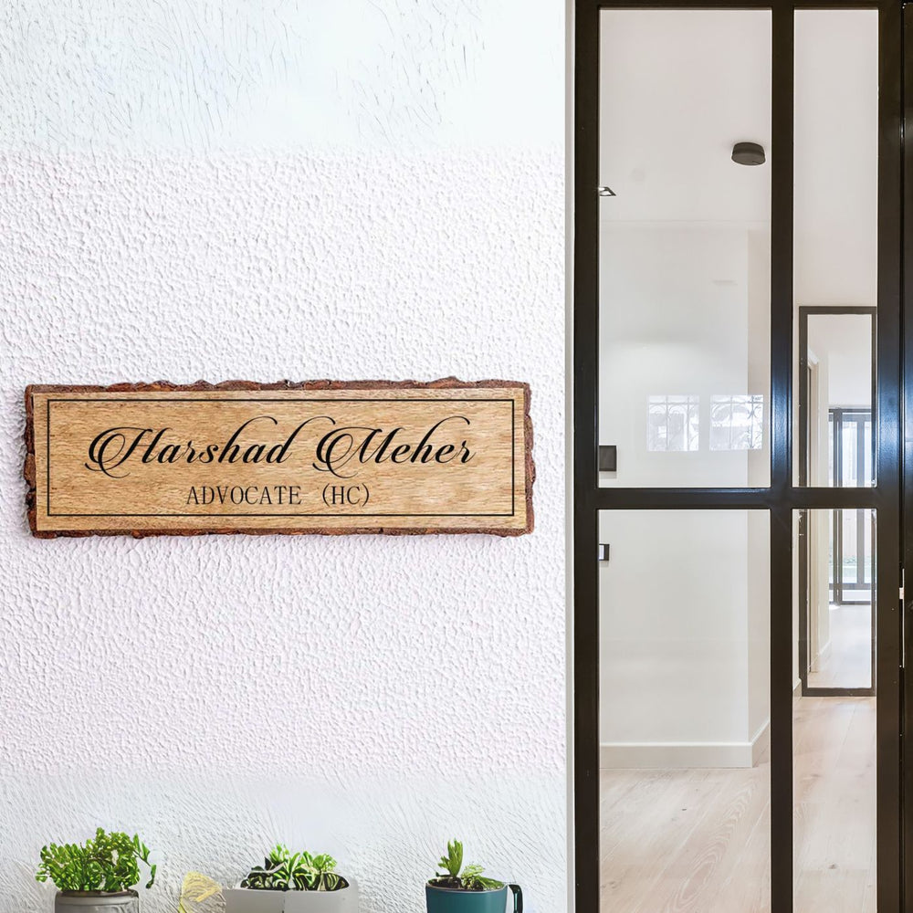 Handcrafted Mango Wood Personalized Name Plate For Advocate - Mounted on Entryway Wall