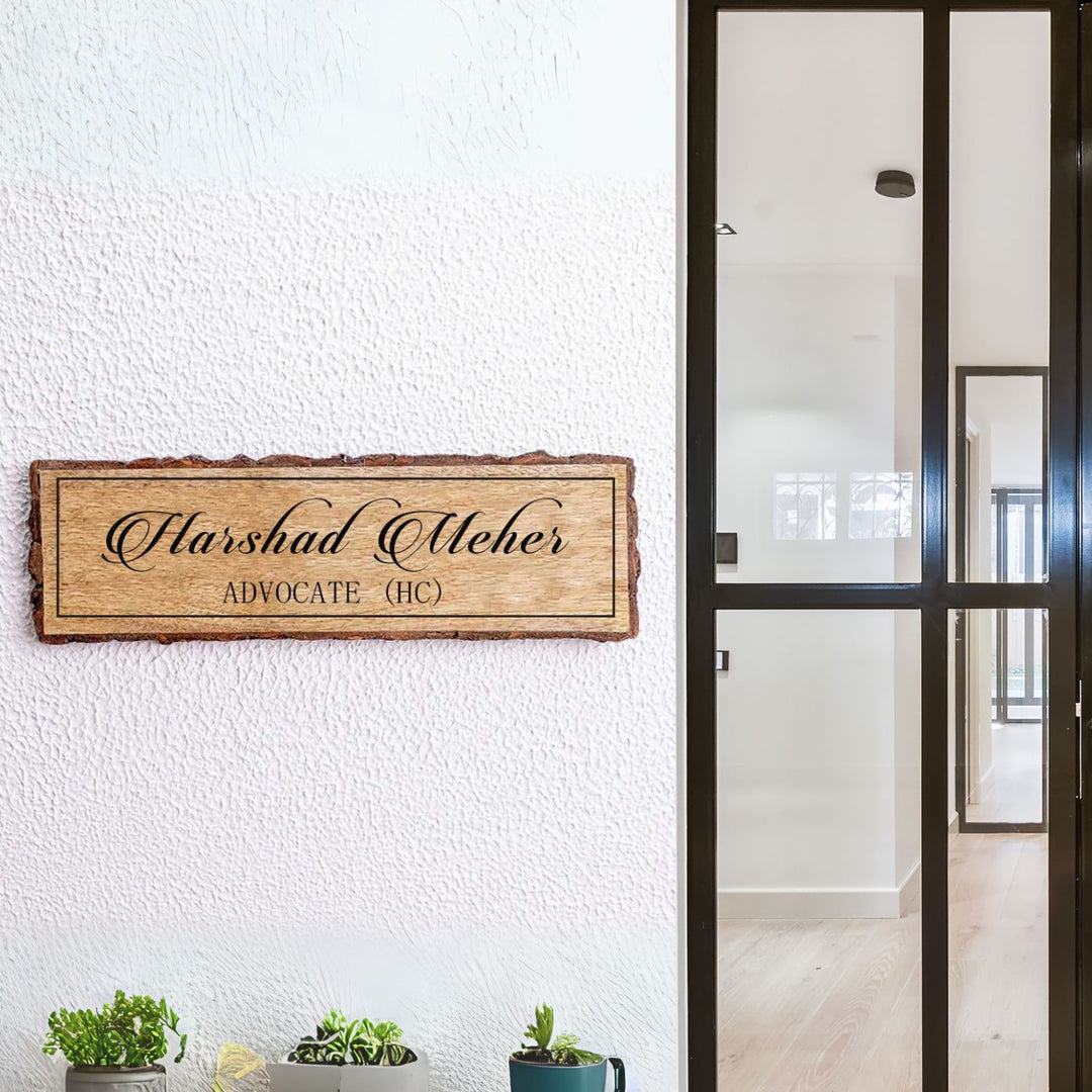 Handcrafted Mango Wood Personalized Name Plate For Advocate - Mounted on Entryway Wall