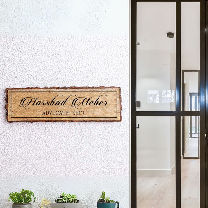 Handcrafted Mango Wood Personalized Name Plate For Advocate - Mounted on Entryway Wall