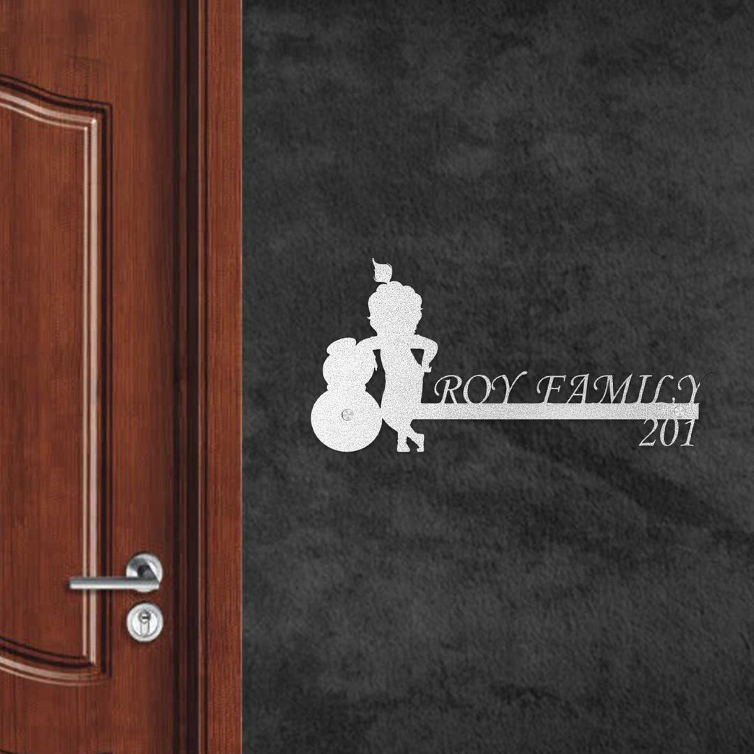 Personalized Little Krishna Laser Cut Metal Name Plate - Mounted on Wall Next to Door (8)