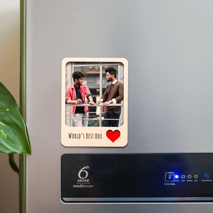 Photo Personalized Printed "World's Best Bro" Wooden Fridge Magnet