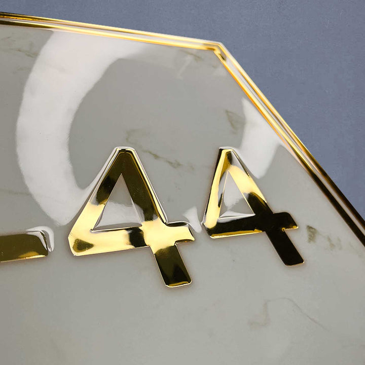 Personalized White And Gold Wave Textured Resin Name Plate - Engraving Close-up on Corner