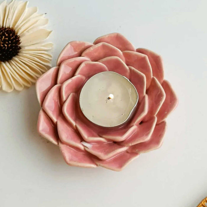 Set of 4 | Handmade Phoolrani Ceramic Tealight Holder