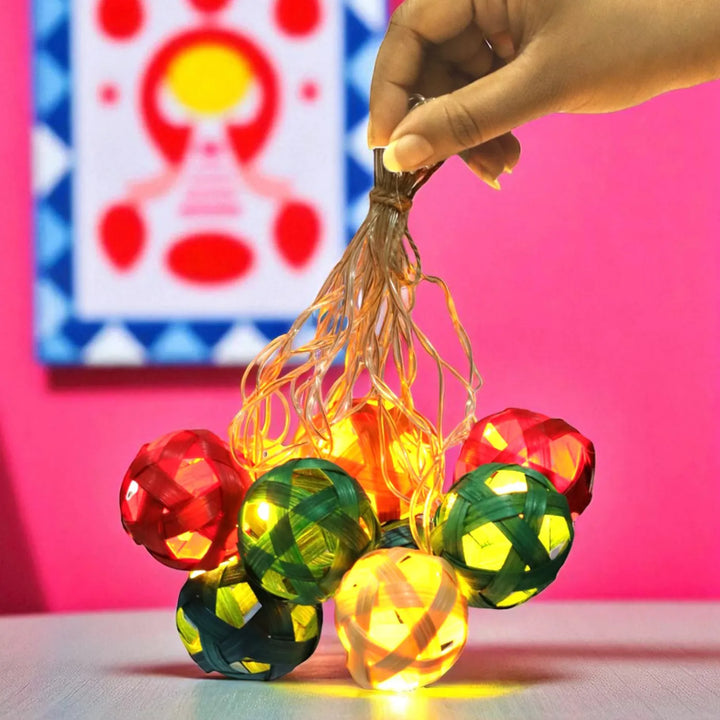 Multicoloured Star Full Moon Eco-Friendly Handmade Woven Bamboo Fairy Light | 3 meters