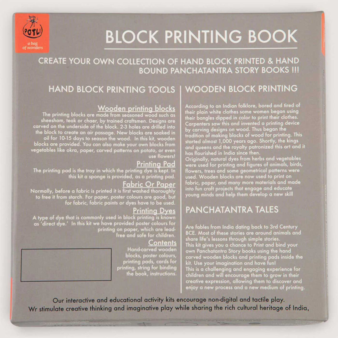 The Jackal and The Drum Panchatantra Block Printing DIY Kit | 5 Stamps, Poster Colours, Painting Brush, Printing Pads, Story Cards  And Jute String
