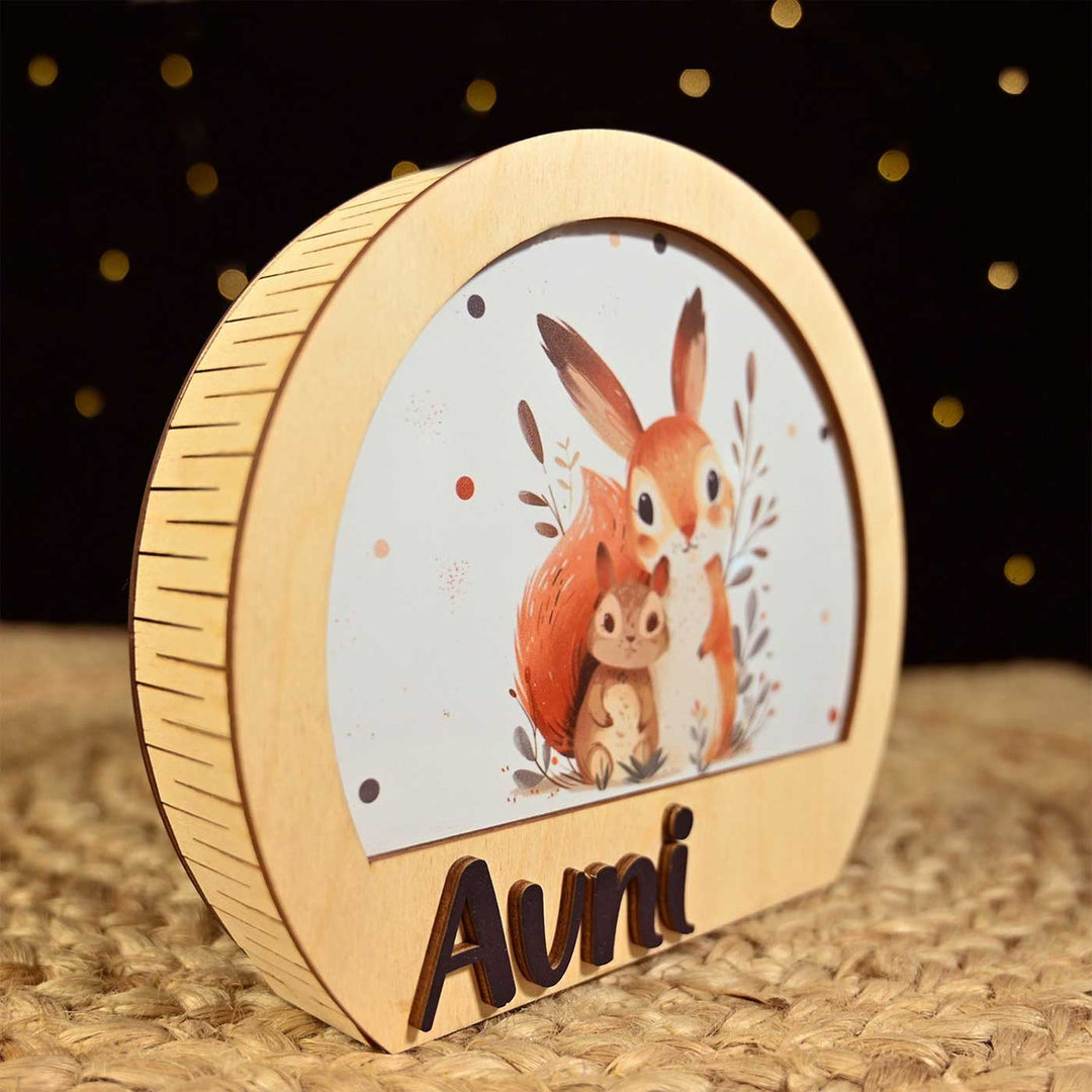 Personalized Squirrel Theme Wooden Table Lamp For Kids With 3D Letters